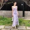 Transfronterizo 2026 Verano Nuevo Estilo Coreano Elegante Ajustado Vacaciones Sin Mangas Floral Largo Vestido para Mujeres