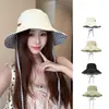 Sombrero de pescador con lazo a cuadros estilo coreano para mujer, sombrero solar de ala ancha para exteriores que hace que la cara se vea más pequeña, sombrero de protección solar de verano