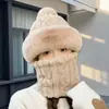 Gorro con pegatina transfronteriza, polaina para el cuello integrada, mujer, invierno, jacquard, forro polar, engrosado, para ciclismo, cortavientos, a prueba de frío, cálida protección para el cuello