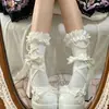 Meias de Cano Médio com Laço de Renda e Pérolas Lolita Doce Emagrecedoras Fofas Versáteis de Verão