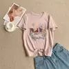 Nova camisa de verão estilo coreano com bordado de cata-vento, manga curta, gola redonda popular, corte justo, top versátil para mulheres