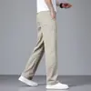 Nuevos pantalones casuales de lino-tencel finos de verano para hombre, corte recto, cintura elástica, elegantes y lujosos, de pierna ancha, largos