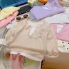 Camiseta de primavera y otoño para niñas, diseño de dibujos animados elegante y moderno estilo coreano, look de capas de moda, perfecta como prenda interior