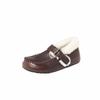 Sapatos Burkham de Lã Quente Macia e Cerosos Ultra Leves com Sola Grossa Aumentadores de Altura Inverno 2024 Salto Baixo Couro de Vaca Sapatos de Pelo Espessados para Mulheres