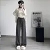 Pantalones de chándal grises para mujer Otoño Invierno 2026 Nuevos Pantalones de chándal de cintura alta pierna recta sueltos adelgazantes Pantalones de pierna ancha tipo guadaña para mujer