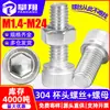 Juego de Tornillos Cilíndricos de Acero Inoxidable 304 con Cabeza Hexagonal y Tuercas Hexagonales, Combinación de Pernos Cilíndricos de Acero Inoxidable 304 con Cabeza de Copa y Socket Hexagonal M3M4