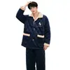 Pijama de Invierno para Hombre, Espesado de Tres Capas de Coral Fleece con Relleno de Algodón, Conjunto Cálido de Franela para Estar en Casa (Nieve)