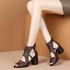 Sandalias Romanas de Cuero Genuino Suave Jinbukang Verano Nueva Llegada Tacón Grueso Pies Altos Zapatos Romanos de Mujer Sandalias Ahuecadas de Boca de Pescado