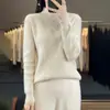 26 Novos Suéteres de Lã 100% Outono e Inverno para Mulheres, Gola Alta Jacquard Malha Solta Pulôver Malha de Lã Camada Base