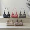 Bolso de Paja a Rayas Moda Estilo Étnico de un Solo Hombro Textura Rayada Bolso de Playa para Vacaciones Bolso de Mano Bolso Tote para el Brazo