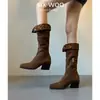 Botas Vaqueras Marrones para Mujer 2026 Modelo Nuevo, Botas Holgadas de Tacón Grueso Estilo Wasteland, Botas Largas de Dos Formas de Usar por Encima de la Rodilla