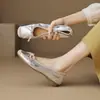 2026 Nuevos Zapatos Planos de Ballet Plateados Estilo Francés Primavera/Verano Piel Suave Zapatos de Abuela Zapatos Individuales Estilo Pequeño Xiang para Mujer Lazo
