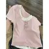 Camiseta Floral con Diseño Falso de Dos Piezas, Cintura Ajustada, Estilo Corto de Verano, Nueva Base Pura de Deseo Manga Corta Ins