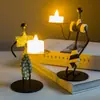 Portavelas de Hierro Vintage Adorno Pequeño Creativo para el Hogar Estilo Europeo Romántico Portavelas Sombrero de Paja Pastoral Soporte de Velas Transfronterizo
