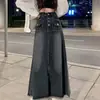 Saia Jeans de Cintura Alta Feminina Primavera Novo Design Retro Sentido Nicho Linha A Saia Longa Primavera