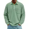Camisa de veludo cotelê de cor sólida listrada com gola de lapela europeia e americana transfronteiriça para homens, camiseta casual esportiva retrô abotoada para homens