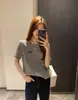 Camiseta Informal de Manga Corta a Rayas Estilo Perezoso con Estampado, Cuello Redondo Simple de Lyocell Estilo Coreano, Top Suelto y Versátil para Mujer