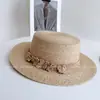 Sombrero Plano Hecho a Mano Estilo Pastoral Floral para Mujer, Sombrero de Paja con Protección Solar para Verano, Sombrero para Vacaciones en la Playa, Sombrero de Sol para Viaje