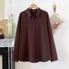 Camisa minimalista de manga comprida com gola para mulheres, top casual solto e versátil, disponível em várias cores, camisa de algodão puro com proteção solar, jaqueta leve
