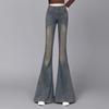 Jeans Vintage de Cintura Alta Slim-Fit Stretch Boca de Sino Grande Feminino Elegante Slim-Fit Emagrecedor Perna Longa Cauda de Peixe Calças Boca de Sino