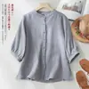 Nueva Camisa de Algodón Lino Gasa Doble Capa Verano Cardigan Artístico Ligeramente Maduro Manga Corta Holgada Top de Manga Media Estilo Chino Top Pequeño