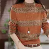 Camiseta de manga larga ajustada con estampado y cuello semi-alto para mujer, nuevo estilo otoño e invierno, capa interior moderna y cálida, elegante y con estilo, top que reduce la edad