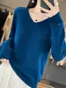 Suéter de punto de alta gama para mujer con cuello en V y manga larga, top de punto sin costuras para primavera y otoño, adelgazante y versátil, adecuado para ir al trabajo, estilo casual y relajado