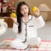 Pijama infantil para niñas, primavera, otoño, invierno, manga larga, algodón nube, bordado de concha, conjunto de ropa para casa para niñas mayores