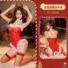 Jumu Yadai lingerie sexy quente transparente com abertura no entrepernas uniforme de Natal macacão de tentação transparente feminino atacado