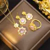 [Aço Titânio] Colar Feminino Zircônia Flor Pingente Brincos Anel Leve Luxo High-End Design de Nicho Brincos Joias