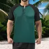 Camisa Polo Esportiva Casual Masculina para Primavera e Verão, Absorvente de Umidade, Caimento Solto, Camisa Henry de Manga Curta em Blocos de Cor, Roupas Masculinas Estilo Férias