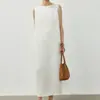 Vestido Sin Mangas CES Lino Lujo Silencioso Old Money Minimalista Estilo Minimalista Francés Ceñido a la Cintura Adelgazante