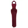 Em Estoque Vestido Longo Elegante Cor Vinho Sem Alças Cintura Marcada Emagrecedor para Mulheres Banquete Casamento Vestido de Madrinha