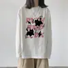 Camiseta de Algodão Puro de Manga Longa para Primavera e Outono, Top Simples para Mulheres, Gola Redonda, Caimento Solto, Novo Estilo 2025, Camiseta Básica Estampada Oversize