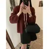 Suéter cárdigan versátil de color liso estilo coreano con mangas largas para mujer, nuevo conjunto de camisola de punto con ribete de encaje para capas de otoño e invierno