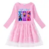 Vestido de Princesa com Lantejoulas Arco-Íris e Malha para Meninas, Manga Curta de Verão, Manga Longa Primavera-Outono, Grupo Kpop Hunter Girl