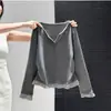 Camiseta de Manga Larga con Diseño de Patchwork a Cuadros Estilo Coreano Falso Dos Piezas para Mujer Primavera y Otoño Nuevo Top Delgado para Usar por Dentro/Fuera