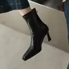 Botas Elegantes de Tacón Alto Botas Elásticas para Mujer 2026 Otoño/Invierno Nuevas Punta Cuadrada Tacón de Aguja Cremallera Trasera Botines Versátiles para Mujer
