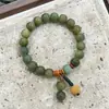 Pulseira de Raiz de Bodhi Verde Flutuante com Estilo Chinês Inspirado no Zen, Rosário de Mão de Círculo Duplo Nicho