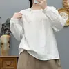 Camisa tipo suéter artística de doble capa de gasa de algodón vintage para mujer, nueva de algodón puro, transpirable, amigable con la piel, corte holgado para mujer
