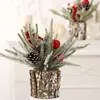 Atacado do Fabricante Plantas Artificiais de Natal de Mesa em Vasos, Galhos de Cedro Pulverizados com Frutas Vermelhas e Pinhas, Enfeites de Decoração de Mesa de Natal