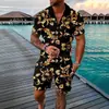 Comercio Exterior Transfronterizo Moda Camisa Polo de Manga Corta con Cremallera Conjunto de Shorts Casuales Impresos en 3D de Moda para Hombre