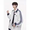 Chaqueta de béisbol americana de tres rayas transfronteriza para hombre, chaqueta deportiva a rayas de moda para otoño e invierno, abrigo de retazos para jóvenes