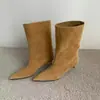 Botas Nuevas de Otoño 2026 para Mujer, Puntiagudas, de Caña Media, Botas de Gamuza de Caña Ancha, Botas Versátiles de Vaquero Occidental, Botines para Mujer