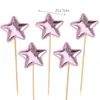 Decoración para Pastel Cara Brillante de PU Enchufe 50 Estrellas Doradas Brillantes Estrellas de Amor Tarjeta de Fiesta para Pastel Inserción