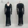 Vestido de Cor Sólida Transfronteiriço Europeu e Americano para Mulheres, Outono e Inverno, Elegante e Estiloso Vestido Longo Sereia Costurado para Mulheres
