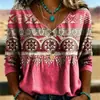 Camisa de manga média com três botões, camisa casual feminina com estampa 3D, camisa feminina solta com decote V de fronteira
