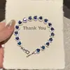 Pulsera de Diamante Azul Corazón del Océano para Mujer Boda Cena Fiesta Lujo Ligero Gama Alta Pulsera de Corazón Completamente Diamantada Joyería al por Mayor