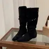 Aumento interno de 4 cm de altura ~ Couro macio vintage, uso de duas maneiras, estilo coreano, bico fino, tira com fivela, plissadas, botas de salto médio até a panturrilha para mulheres, botas de cowboy western