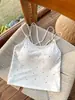 Camisola com Costas Cruzadas de Strass para Mulheres, Estilo Verão com Bojo, Design Único, Versátil para Usar por Cima ou em Camadas, Top Costas Nu Sensual